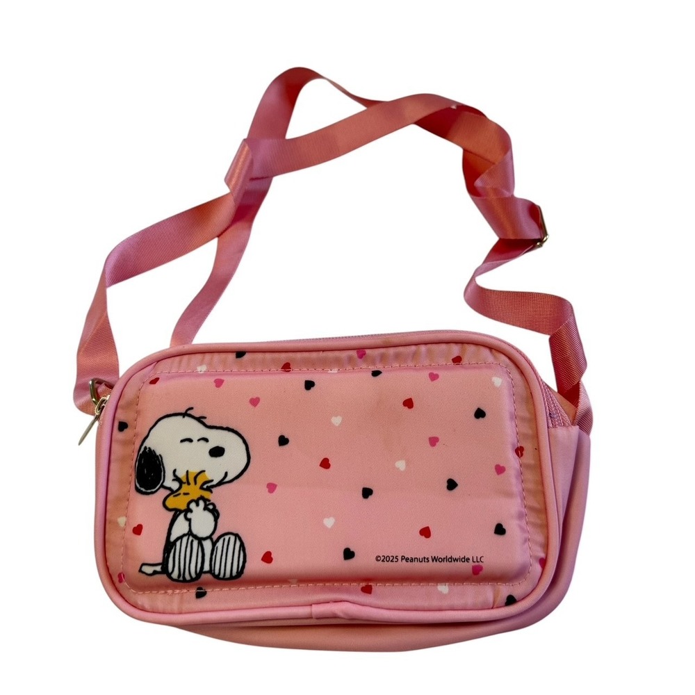 Peanuts Snoopy Woodstock Official Pink Hearts Crossbody Bag